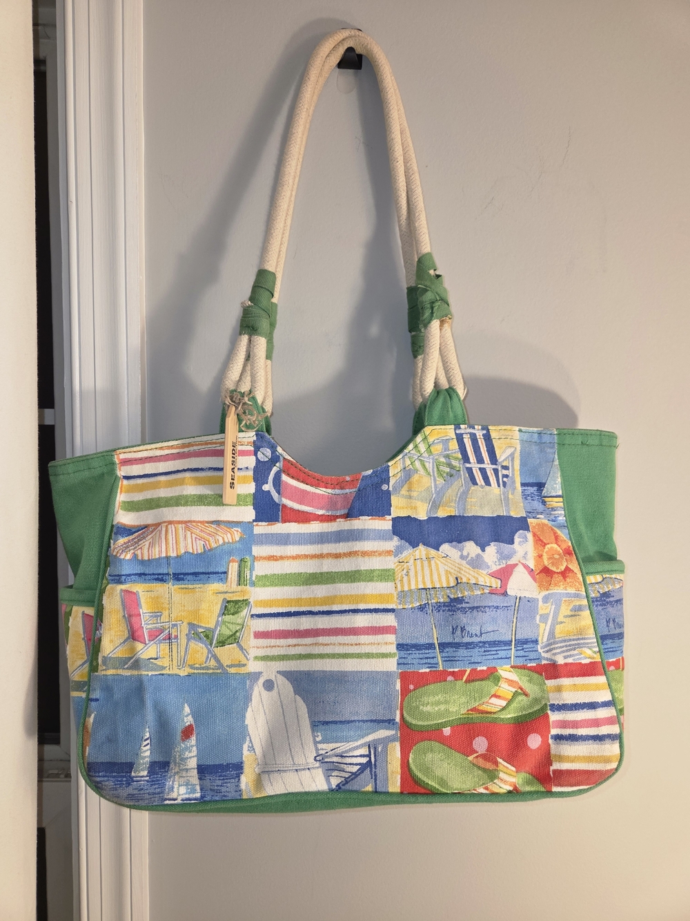 Paul Brent for Sun 'N' Sand Patchwork Flip Flop Beach Bag Tote.